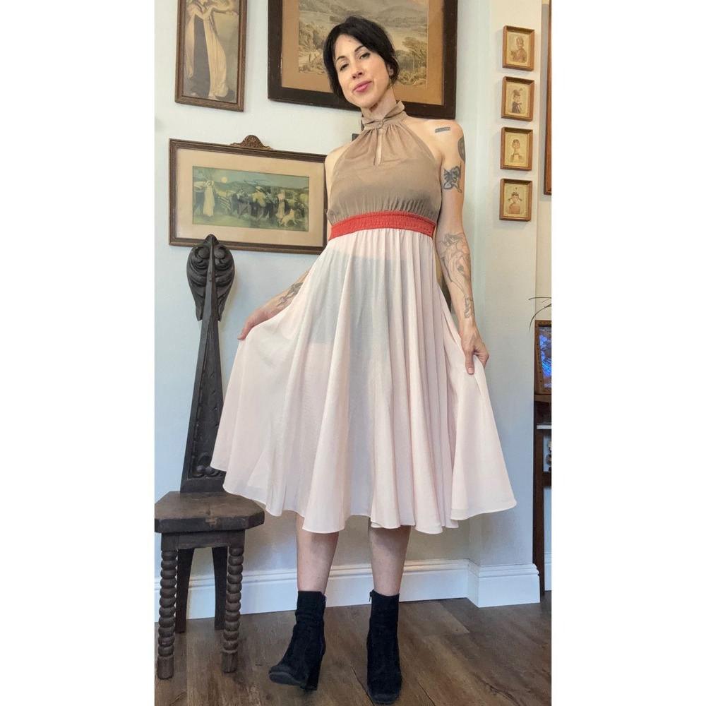 Vintage 70s MAX and LULU California Halter Midi Dress open skirt